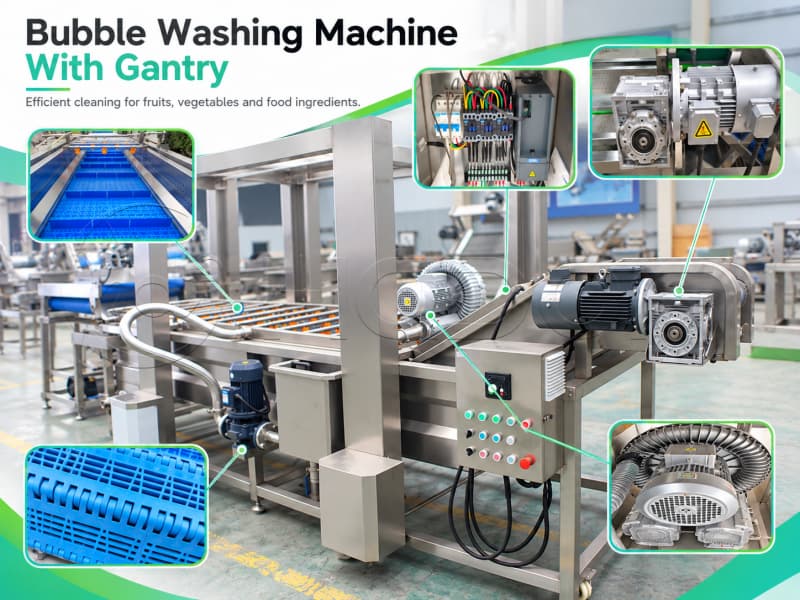 Three-Stage Bubble Washing Machines for Root and Leafy Vegetables
